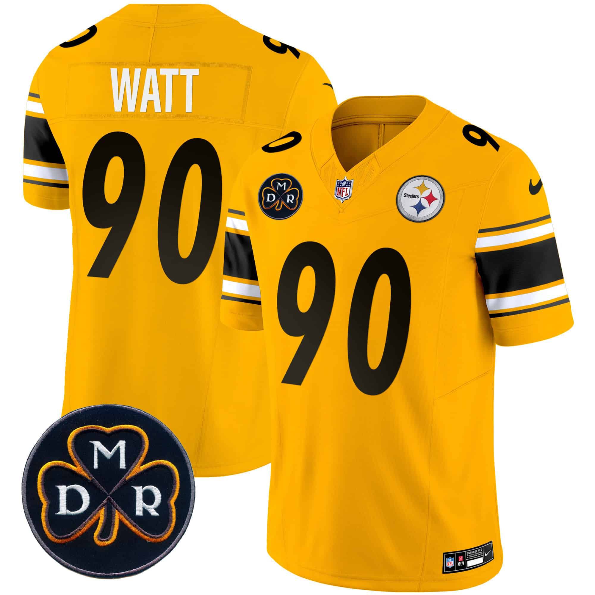 Men Pittsburgh Steelers #90 Watt Yellow 2024 Nike DMR Patch Vapor Limited NFL Jersey